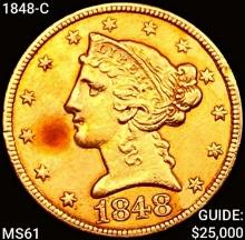 1848-C $5 Gold Half Eagle UNCIRCULATED