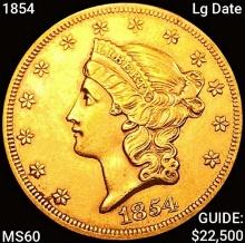 1854 Lg Date $20 Gold Double Eagle UNCIRCULATED