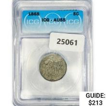 1868 Shield Nickel ICG AU55