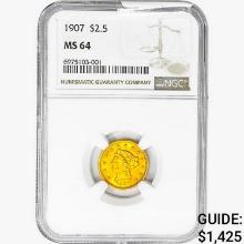1907 $2.50 Gold Quarter Eagle NGC MS64