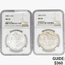 1881&1884 [2] Morgan Silver Dollar NGC MS63