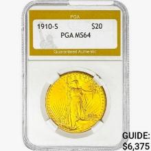 1910-S $20 Gold Double Eagle PGA MS64