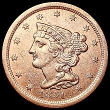 1851 RED Braided Hair Half Cent NEARLY UNCIRCULATED