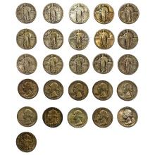 1925-1948 VariedDate StandingLib.&Wash.Quarters[25 Coins]