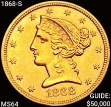 1868-S $5 Gold Half Eagle CHOICE BU