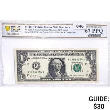 2017 $1 Fed Reserve Note New York PCGS GEM UNC 67