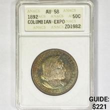 1892 Columbian Expo Half Dollar ANACS AU58