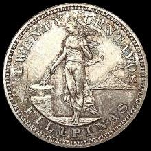 1903 US Philippines 20 Centavos Silver Coin CHOICE AU