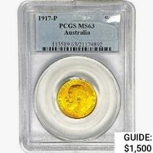 1917-P .2355oz. Gold Australia Sovereign PCGS MS63