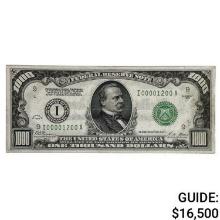FR. 2210-I 1928 $1,000 FRN FEDERAL RESERVE NOTE MINNEAPOLIS, MN FANCY LOW S/N 1200 ABOUT UNCIRCULATE