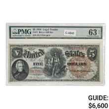 FR. 71 1880 $5 FIVE DOLLARS WOODCHOPPER LEGAL TENDER UNITED STATES NOTE PMG CHOICE UNCIRCULATED-63EP