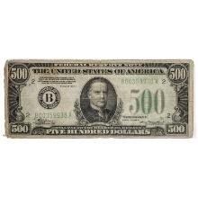 FR. 2202-B 1934-A $500 FIVE HUNDRED DOLLARS FRN FEDERAL RESERVE NOTE NEW YORK, NY