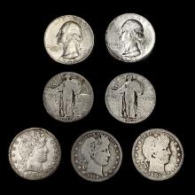 [7] Varied US Quarters (1902-S, 1907, 1908-D, 1926-S, 1927-S, 1945, 1951) LIGHTLY CIRCULATED