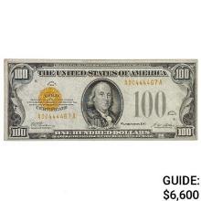FR. 2405 1928 $100 ONE HUNDRED DOLLARS GOLD CERTIFICATE CURRENCY NOTE ABOUT UNCIRCULATED