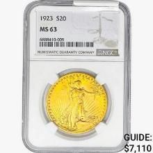1923 $20 Gold Double Eagle NGC MS63