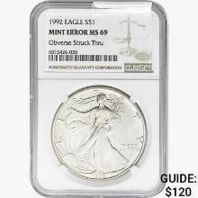 1992 Silver Eagle NGC MS69 Mint Error