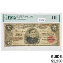 FR. 361 1890 $5 FIVE DOLLARS GENERAL GEORGE THOMAS TREASURY NOTE PMG VERY GOOD-10
