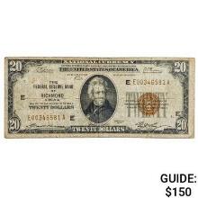 FR. 1870-E 1929 $20 FRBN FEDERAL RESERVE BANK NOTE RICHMOND, VA VERY FINE