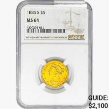 1885-S $5 Gold Half Eagle NGC MS64