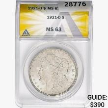 1921-D Morgan Silver Dollar ANACS MS63