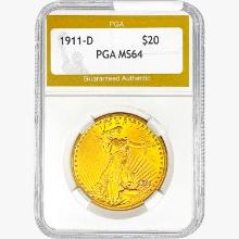 1911-D $20 Gold Double Eagle PGA MS64