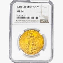 1908 $20 Gold Double Eagle NGC MS64