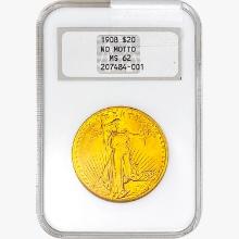 1908 $20 Gold Double Eagle NGC MS62