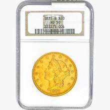 1871 $20 Gold Double Eagle NGC AU50