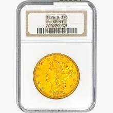 1876 $20 Gold Double Eagle NGC XF45