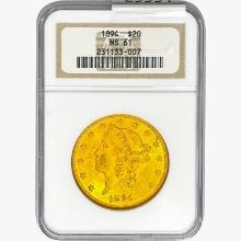 1894 $20 Gold Double Eagle NGC MS61
