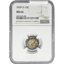 1909-O Barber Dime NGC MS64