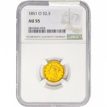 1851-O $2.50 Gold Quarter Eagle NGC AU55