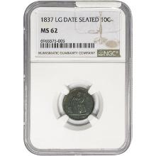 1837 Seated Liberty Dime NGC MS62 Lg. Date