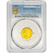 1908 $2.50 Gold Quarter Eagle PCGS MS64