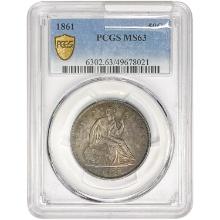 1861 Seated Liberty Half Dollar PCGS MS63