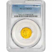 1911 $2.50 Gold Quarter Eagle PCGS MS63