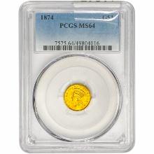 1874 Rare Gold Dollar PCGS MS64