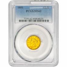 1851 $2.50 Gold Quarter Eagle PCGS MS62