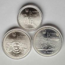 3 Montreal Olympic Silver Canadian Commemorative Coins - 2 $10 and 1 $5