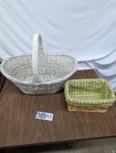 Woven Baskets, White, Striped Fabric