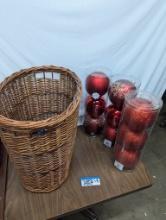 LArge Basket, 3 Containers of Ornaments