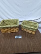 2 Woven Baskets with Striped Fabric