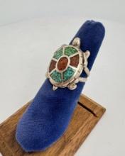 Zuni Chip Inlaid Sterling Silver Turtle Ring