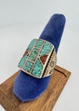 Zuni Chip Inlaid Sterling Silver Ring
