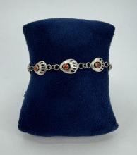 Navajo Sterling Silver Coral Bear Paw Bracelet