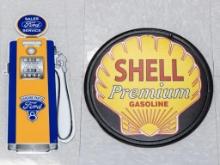 Ford Sale and Service Gas Pump Tin Sign & Shell Tin Sign