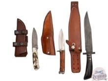 Lot Three Fixed Blade Hunting Knives, Two with Damascus Blades