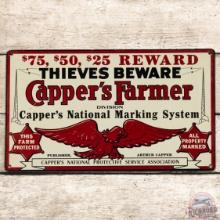 Reward Thieves Beware Capper's Farmer SS Tin Sign w/ Eagle