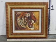 Original Oil Painting of a Tiger signed "REX" on Canvas in Very Nice 17"x15" Frame WILDLIFE ART
