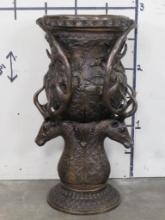 HUGE & Absolutely Beautiful Bronze Stag Urn/Vase w/Incredible Detail BRONZE ART